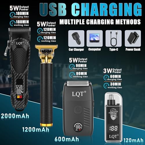 Hair Clippers for Men with LED Power Display, 4-Piece Professional Grooming Kit with Hair Clipper, Detail Trimmer, Foil Shaver & Nose Trimmer, Complete Cordless Set for Home Barber Use (Black) - Image 5