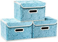 PRANDOM Collapsible Storage Boxes with Lids Fabric Decorative Storage Bins Cubes Organizer Containers Baskets with Cover Handles Divider for Bedroom Closet Living Room 9.8x7.9x6.7 Inch 3 Pack by Prandom