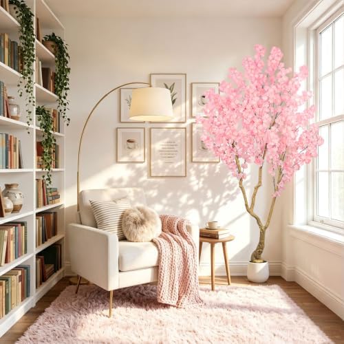 Pink Artificial Cherry Blossom Tree 7FT with Sturdy White Planter - Image 5