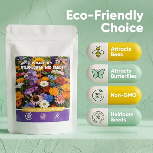 Wildflower Seeds, 5000+ Open Pollinated Non-GMO Seeds, 15 Varieties Butterfly Hummingbird Mix, Wildflower Seeds Bulk Mix for Outdoor Gardens, Yards, Attracts Pollinators - Image 6