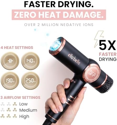 ELLA BELLA® Ionic Hair Dryer with Diffuser - Negative Ion Blow Dryer, Quiet - Image 4