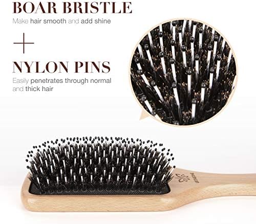 Hair Brush Boar Bristle Hairbrush for Thick Curly Thin Long Short Wet or Dry Hair Adds Shine and Makes Hair Smooth, Best Paddle Hair Brush for Men Women Kids - Image 2