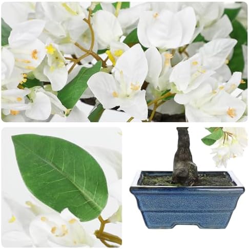 Briful Artificial Bougainvillea Tree in Blue Pot 18.5" Tall Faux Bougainvillea Floral Tree Tropical Silk Fake Bougainvillea Plant for Home Office Living Room Table Décor(White) - Image 3