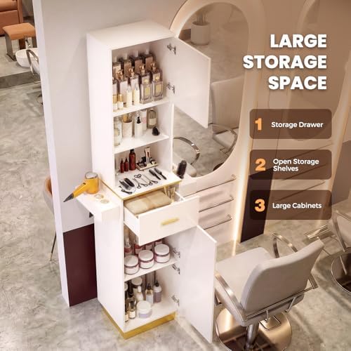 Tall Hair Salon Station for Hair Stylist with Storage (White) - Image 5