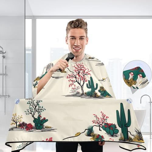Blueangle Desert Cactus Salon Barber Cape for Men and Women Hairdressing, Waterproof Adjustable Snap Closure Apron Hair Cutting Capes for Home Use, 55x65 Inch - Image 6