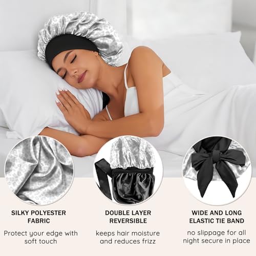 Satin Hair Braid Bonnet for Sleeping Double Layer Elastic Wide Soft Tie Band Hair Silk Lined Sleep Cap Women Girls - Image 3