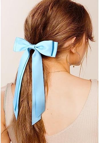 2PCS Silky Satin Hair Bows Hair Clip Pink Blue Hair Ribbon Ponytail Holder Accessories Slides Metal Clips Hair Bow for Women Girls Toddlers Teens Kids - Image 5