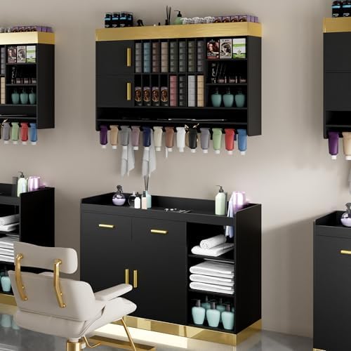 Salon Station Barber Color Bar Set with Cabinet & Wall Color Rack - Image 2