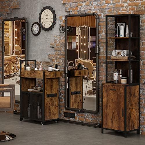 Salon Storage Cabinet for Hair Stylist,Rustic Brown - Image 4