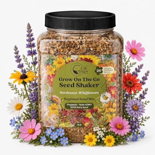 Geva Grow Northwest Wildflower Seeds Regional Mix - Organic, Non-GMO - 100% Pure Seed - 20 Different Wildflowers Seeds of Annual and Perennial, 1 LB Tub by GevaGrow