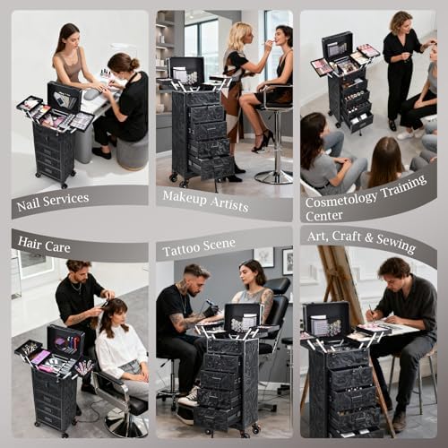 Stagiant Rolling Makeup Case with Drawers Cosmetology Case on Wheels 5 IN 1 Makeup Case 4 Drawers with Foot Stand Spring-release Mechanism Rolling Make Up Organizer for Artist Salon Nail Teach Trunk - Image 3