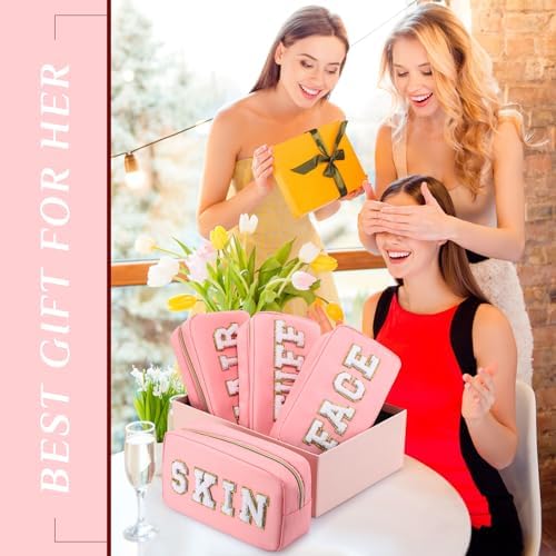 Remerry 4 Pcs Preppy Makeup Bags,Pink - Image 6