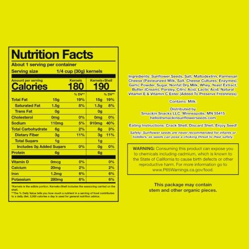 SMACKIN' Sunflower Seeds | Roasted Jumbo Sunflower Seeds | 6 Flavor Sampler Pack | 1.5 Ounce Flavored Sunflower Seeds | Small-Batch, American Made Sunflower Seeds | Keto Snacks (6 Bags, Garlic Parmesan) - Image 2