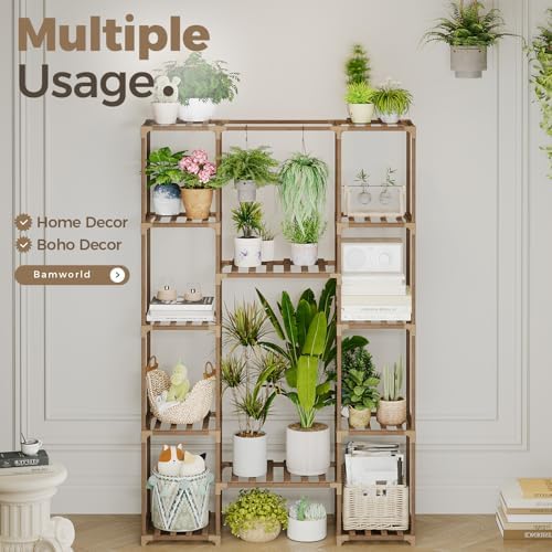 Bamworld 62.2'' Tall Plant Stand Indoor Large Plant Shelf for Multiple Plants Wood Flower Stand Outdoor Hanging Plant Rack for Living Room Garden Balcony Home Decor - Image 4