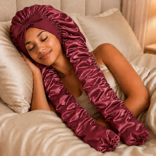 Double Layer Slik Like Satin Bonnet, 33-43" XXL Bonnet for Braids Long Hair - Image 5