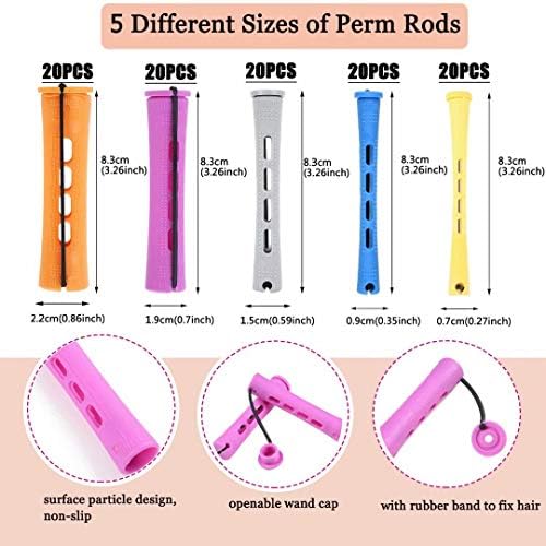 100pcs Perm Rods Set - 5 Sizes Cold Wave Rollers for Natural Curling, Styling and Hairdressing (Orange, Purple, Gray, Blue, Yellow) - Image 3