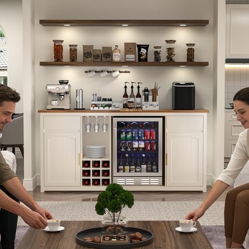 GDLF 78.7" Home Bar Cabinet with Fridge Space, Fluted Wine Liquor Bar,White - Image 6