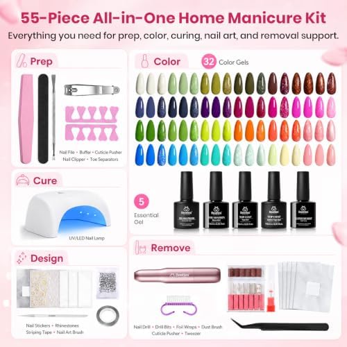 Beetles 55Pcs 32 Color Gel Nail Polish Kit with U V Light and Nail Drill - Image 2