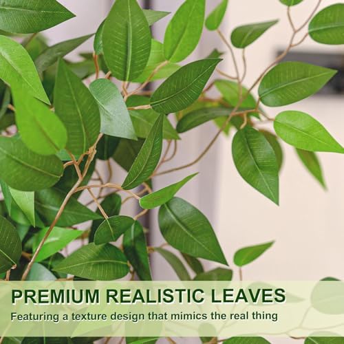 Artificial Ficus Tree 6FT Tall, Faux Ficus Tree Indoor Outdoor, Fake Silk Ficus Plant with Planter, Lifelike Leaves Large Potted Floor Tree for Home Office Living Room Porch Decor - Image 5