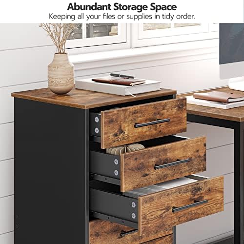 HOOBRO 7-Drawer File Cabinet, Wooden Office Cabinet with Drawers, Mobile Storage Filing Drawer for Home Office, Study, Easy Assembly, Rustic Brown and Black BF07WJ01 - Image 5