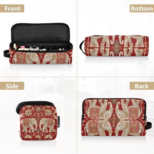 Hair Tools Travel Bag with Heat Resistant Mat Detachable 2-in-1 Curling Iron Travel Case Hot Tools Organizer for Straightener Flat Iron Red Retro Elephant Flowers - Image 5