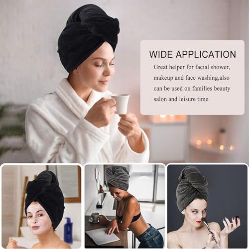 Microfiber Hair Towel Wrap for Women, 2 Pack Super Absorbent Quick Dry Hair Towels with Button, Soft Hair Turban Towel for Curly & Long Hair (Black and White) - Image 6