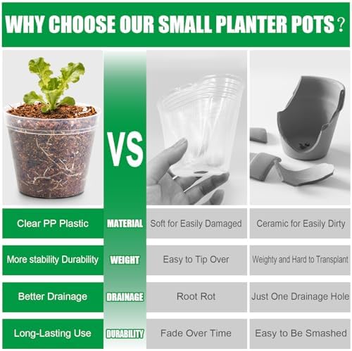 BTPLASTIK 200 Pack 2.5 Inch Clear Nursery Pots with Drainage Hole, Transparent Seed Starter Pots, Sturdy Plastic Plant Pot for Planting Seedlings Vegetables Herbs, Gardening Gifts - Image 4