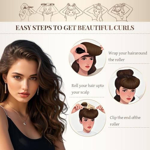 Heatless Hair Curler Heatless Curls Overnight Heatless Blowout with Luxury Cloth Bag satin Scarf, Curling Rod Headband to Sleep in No Heat Curling(3Rods Black) - Image 2