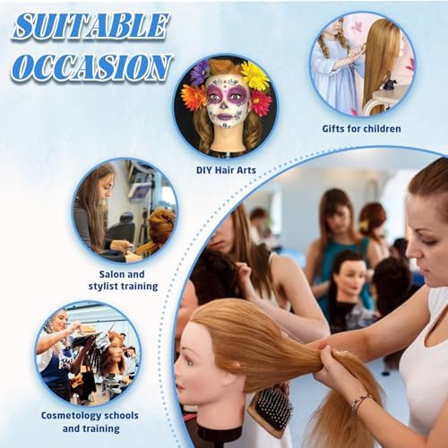 Mannequin Head Human Hair- Cosmetology Manikin Doll Head with 80% Real Hair for Hairdresser Practice Styling Braiding Training Heads & Clamp Holder (Brown) - Image 6