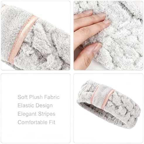 4 Pack Microfiber Towel Headbands for Washing Face, Spa & Skincare for Women (Beige, Flesh Pink, Grey, Green) - Image 3