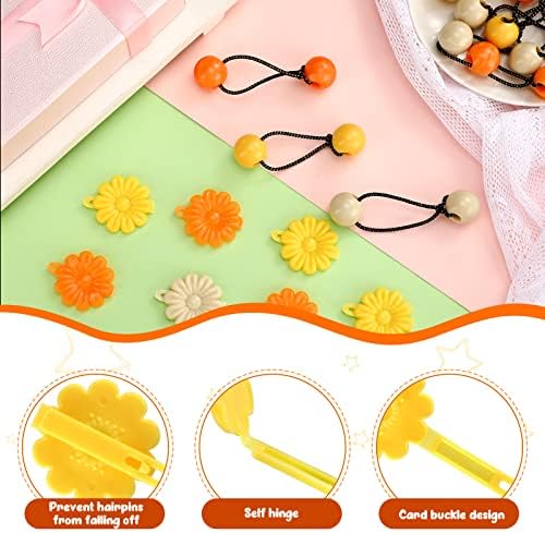 72 Pcs Hair Accessories Set - Self Hinge Barrettes, Bows, Flowers, Plastic Clips for Baby Girls, Toddlers (Orange, Red, Yellow, White) - Image 3