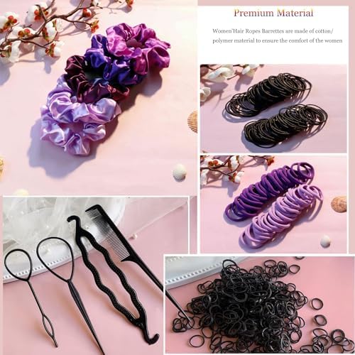 YANRONG Hair Accessories for Woman, 755PCS Set Seamless Ponytail Holders Variety Hair Scrunchies Hair Bands Scrunchy Hair Ties For Thick and Curly (Purple) - Image 2