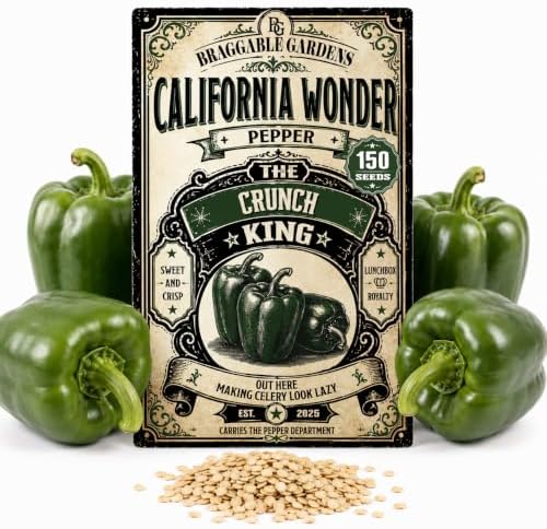 California Wonder Pepper Seeds, Classic Bell Pepper Seeds for Planting Vegetable Garden Seeds, Thick Walled Sweet Peppers for Fresh Eating, Lunchboxes Home Garden & Outdoor Planting by BraggableGardens
