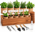 5 Herb Garden Kit, Wooden Box, Windowsill Basil Thyme Parsley Rosemary Mint by LYKO