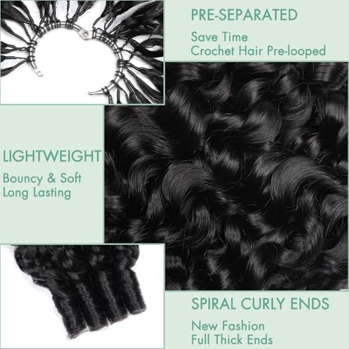 Burmese Curly Human Crochet Hair for Women Pre-looped 40 Strands Pre-separated Feather Crochet Human Hair Bundles 22 Inch 50g Invisible Lightweight Natural Black - Image 4