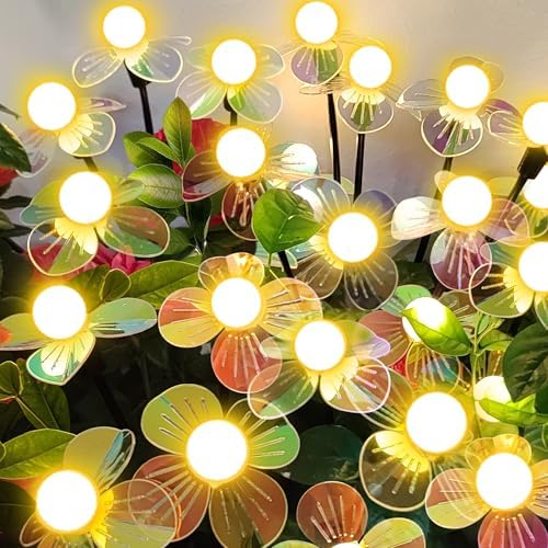 Solar Garden Lights Flowers 4 Pack of 24 LEDs Swaying Firefly Garden Decor by NBQQ
