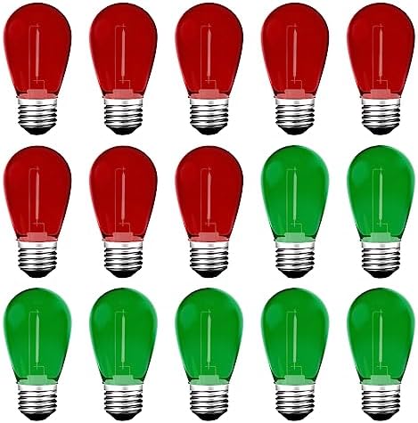 S14 LED E26 1W String Light Replacement Outdoor Bulbs, Red Green, 15-Pack by Meconard