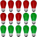 S14 LED E26 1W String Light Replacement Outdoor Bulbs, Red Green, 15-Pack by Meconard