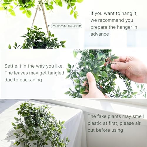 Artificial Hanging Plants for Shelf, 2-Pack Fake Potted Greenery Faux Mandala Vines in Black Pot, Décor for Office Living Room Bathroom Indoor Outdoor - Image 3