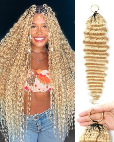 613# Blonde Color 20 Human Crochet Hair for Black Women, Feather Crochet Extensions 55g 40 Strands, Resusable Miracle Look Hair Bundles, Soft Lightweight Small Knots Deep Wave by VDZ100HumanHair