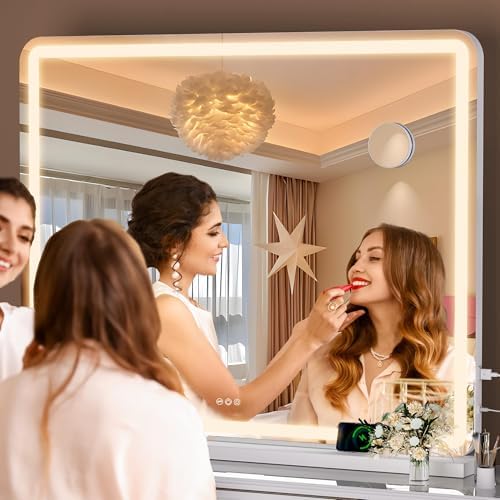 Hasipu Vanity Mirror with Lights, 37.4" x 26" LED Makeup Mirror, Lighted Makeup Mirror with Dimmable 3 Modes, Touch Screen Control Vanity Mirror Round White - Image 5