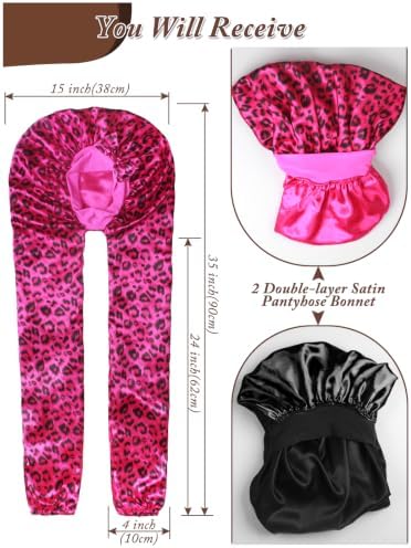 2pcs Satin Pantyhose Bonnet for Braids, Long Hair Bonnet for Women Sleeping - Image 2