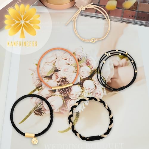 KANPRINCESS 5Pcs Boho Hair Tie Bracelet, Elastic Ponytail Bands Set - Image 7