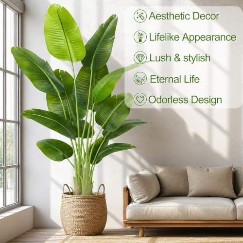 Lifelike Bird of Paradise Artificial Plant,6.2ft Faux Banana Leaf Tree with 13 Trunks - Perfect Indoor Silk Floor Plant for Home Decor in Living Room, Office, and Bedroom 1Pack - Image 5