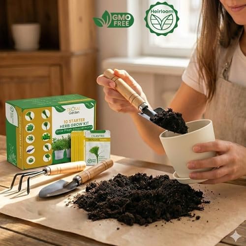 47 PCS Herb Garden Seeds Starter Kit, 10 Non-GMO Culinary Herb Seeds with Beige Pots & Planters for Windowsill, Herb Growing Kit Indoor & Outdoor, Unique Herb Garden Gift Set for Gardening Lovers - Image 4