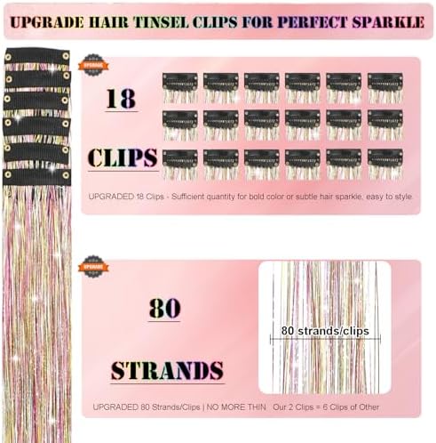 Hair Tinsel Kit 18 Pcs Hair Tinsel Clip in Fuller Sparkle, Heat Resistant Clip in Glitter Tinsel Hair Extensions Fairy Colorful Hair Accessories for Women Girls Daily Party Festival (Star Gold) - Image 3