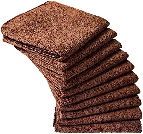Eurow Microfiber Salon Towels – Bleachproof, Ultra Absorbent & Quick Drying – Soft, Lightweight & Durable for Hair Styling, Beauty, Barber & Spa Use, 16 x 29 Inches, 10-Pack, Brown by Eurow