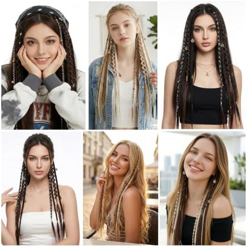 2Pcs 20" Clip in braid Hair Extensions Women (Light Brown Mix) - Image 6