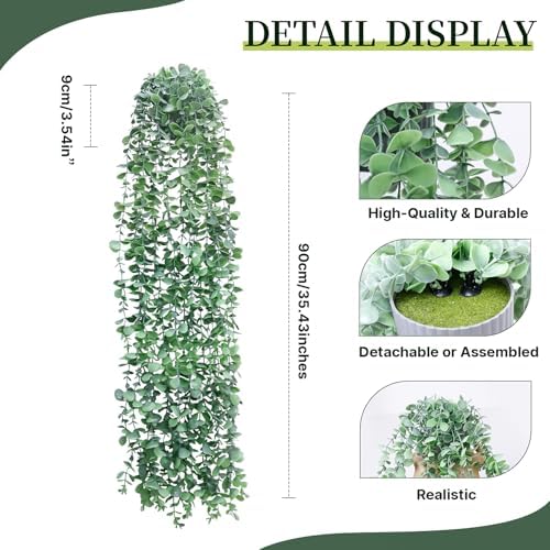 Artificial Hanging Plants for Shelf, Fake Potted Greenery 2-Pack Faux Eucalyptus Vine in Black Pot, Décor for Office Living Room Bathroom Indoor Outdoor - Image 4