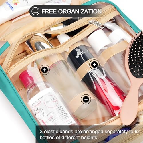 COOSKY Travel Hanging Toiletry Bag for Women, with Jewelry Organizer Compartment, Medium Waterproof Hanging Makeup Accessories, Cosmetic Essentials, Toiletries Dopp Kit Set with Trolley Belt, Blue - Image 4